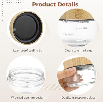 4Pcs Glass Storage Jars with Wooden Lids, 10 oz Airtight Clear Food Containers, Thickened Wide Mouth Glass Canisters for Overnight Oats, Meal Prep, Yogurt, Cereal, Fruit, Salad, Spices & Sugar