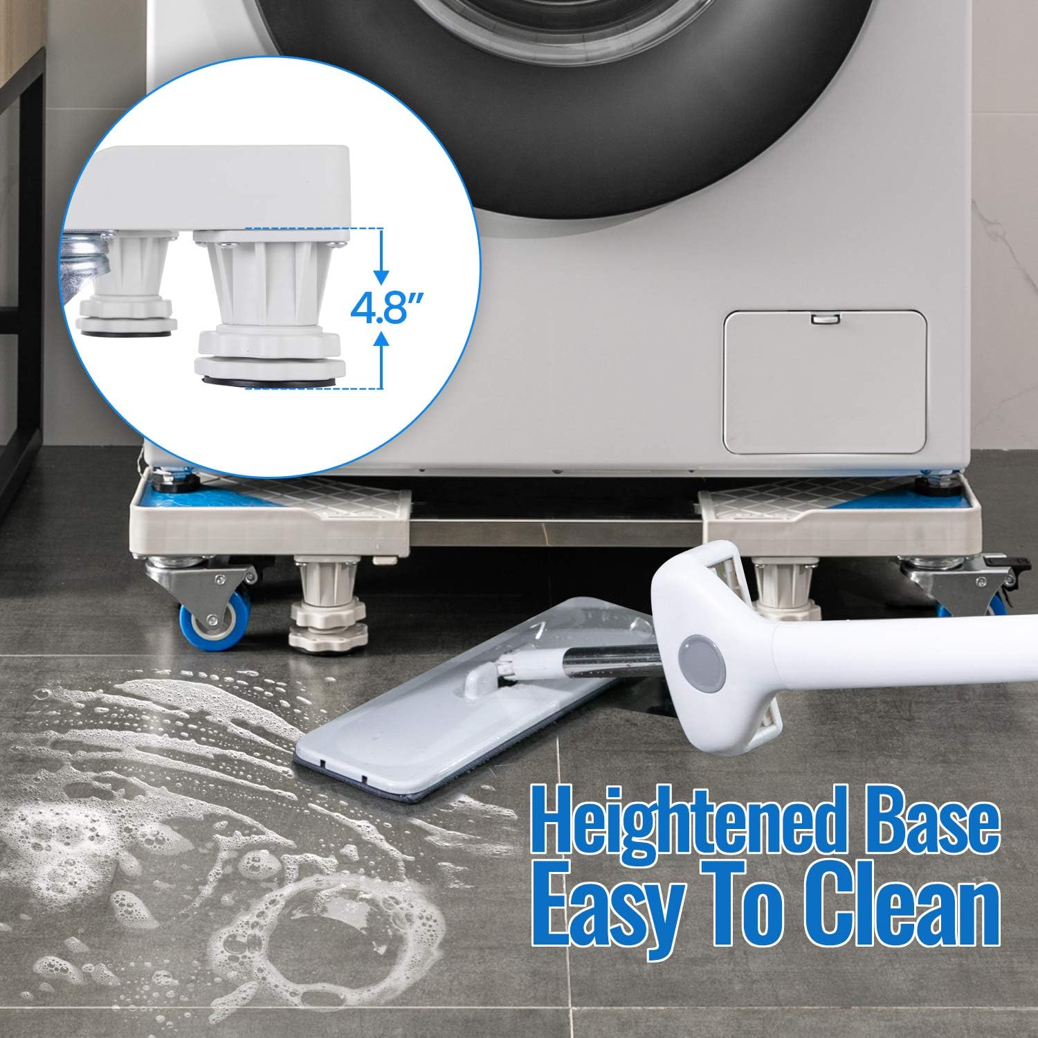 Mobile Washing Machine Refrigerator Adjustable Base with Locking Swivel Wheels Anti vibration Mute Cart Outdoor Roller Dolly Trolley Loading Capacity 600 lbs