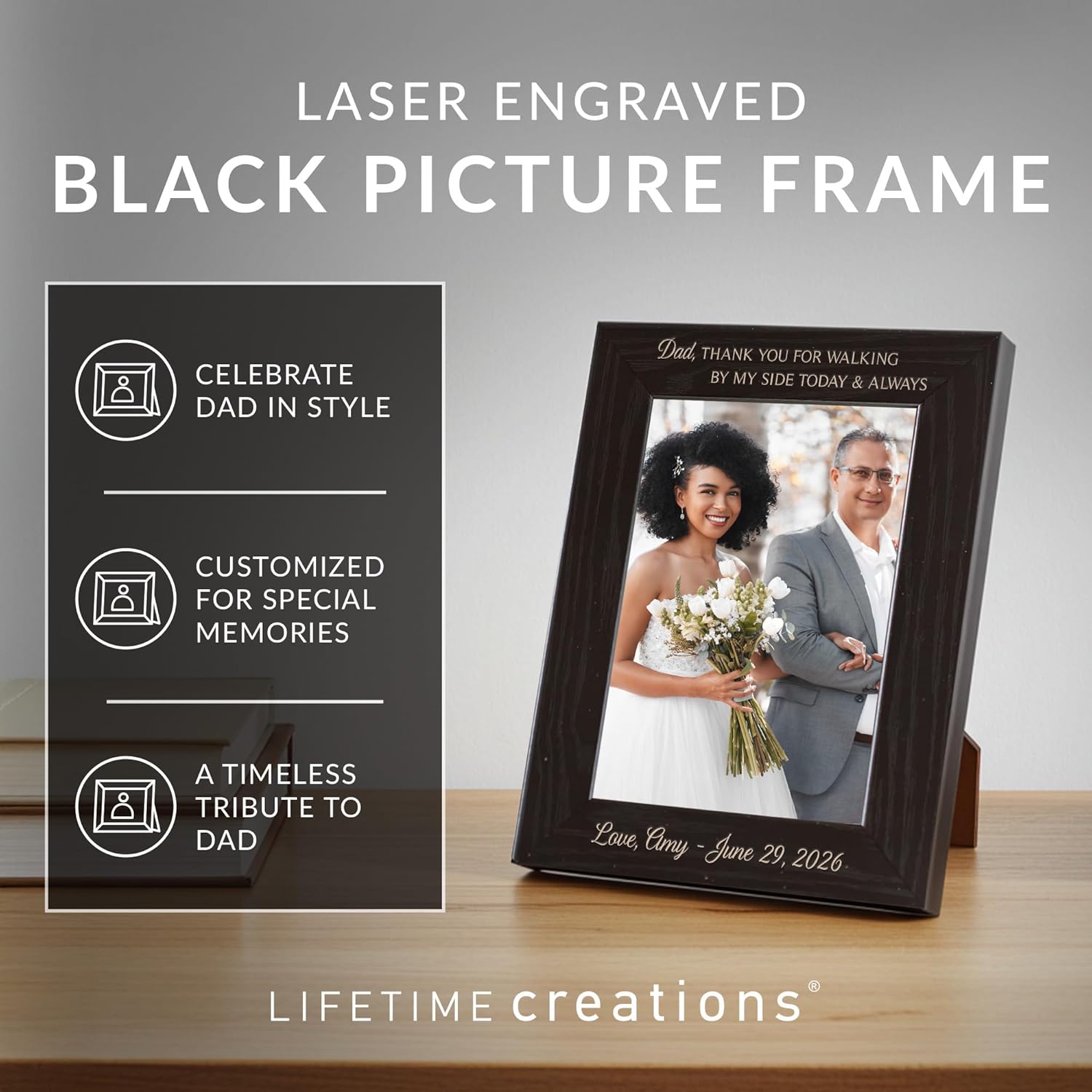 Lifetime Creations Personalized Father of The Bride Picture Frame (Black) (5" x 7" Portrait), Made in USA