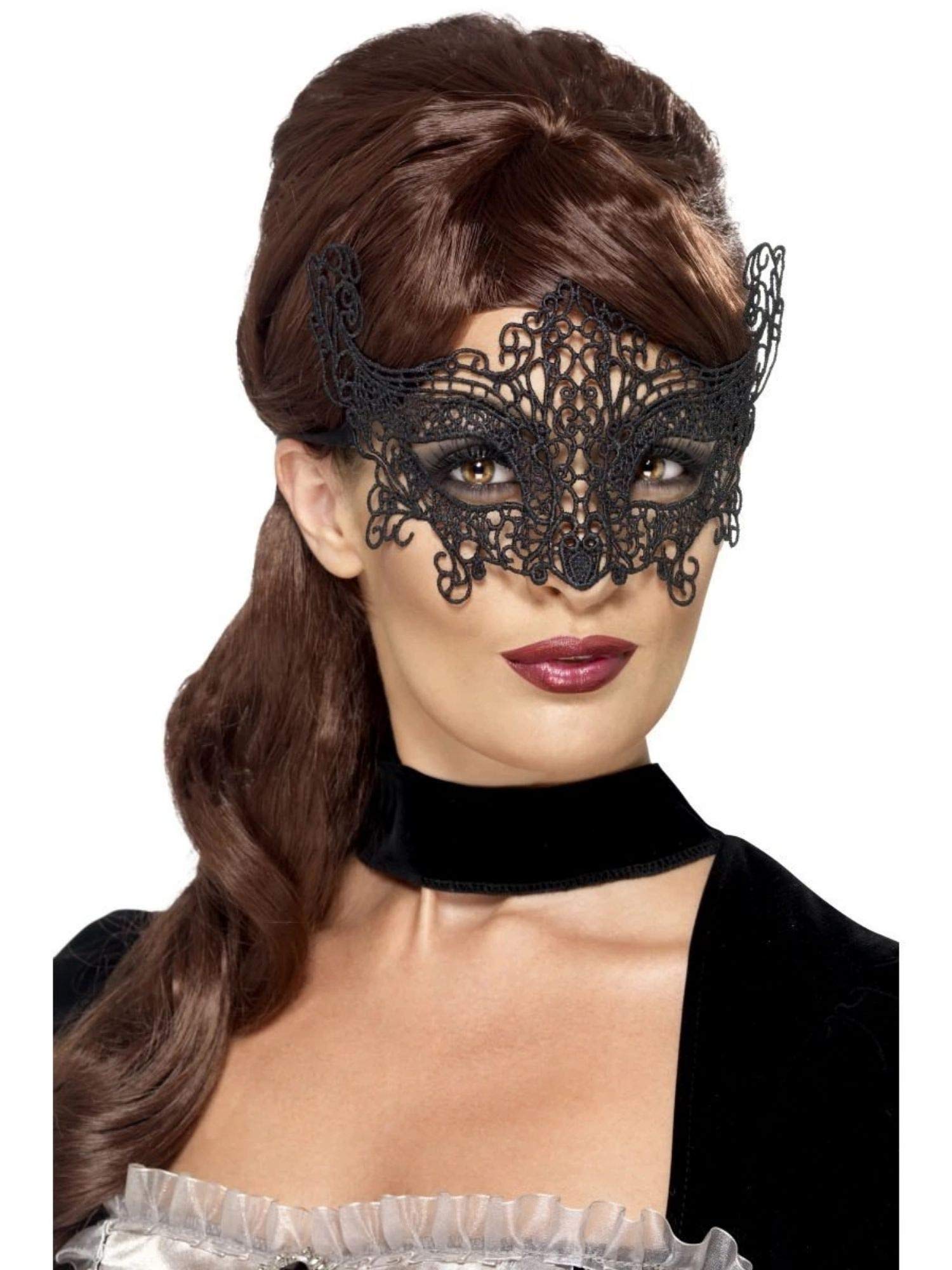 Smiffy's 45227 – Embroidered Lace Filigree Whirls Eye-Mask Black, One Size