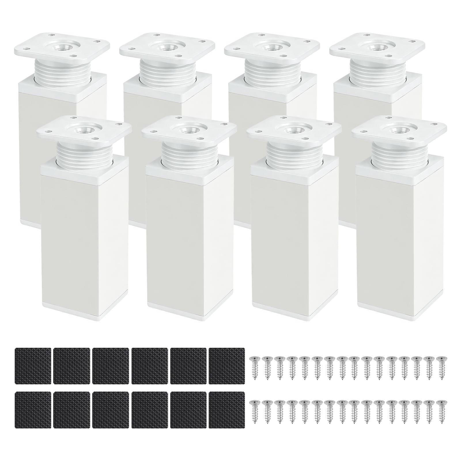 Patas para muebles ajustables de metal y plástico blanco: kit de 8 patas de 40x40x100mm