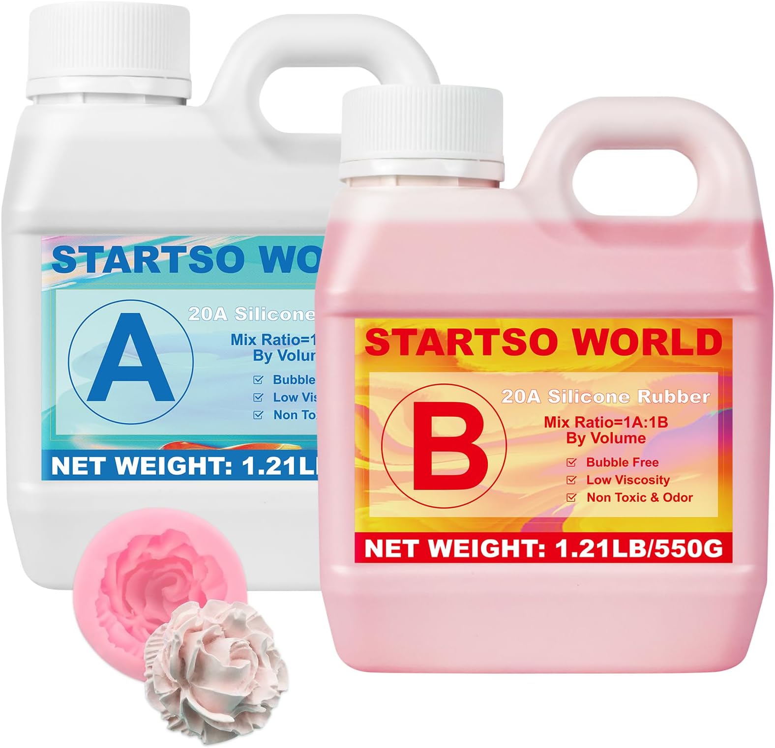 STARTSO WORLD Silicone Mold Making Kit 20A,38OZ Pink Platinum Liquid Silicone Rubber for Mold Making, Fast Cure Silicone Mold Maker, Ideal for Casting Resin Molds/Silicone Molds