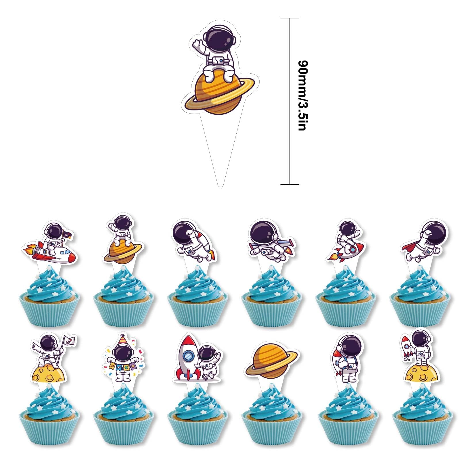 24Pcs Space Astronaut Cupcake Toppers Rocket Astronaut Spaceship Planet Cupcake Picks First Trip to The Moon Space Cake Decorations for Boys Girls Birthday Baby Shower Space Birthday Party Decorations