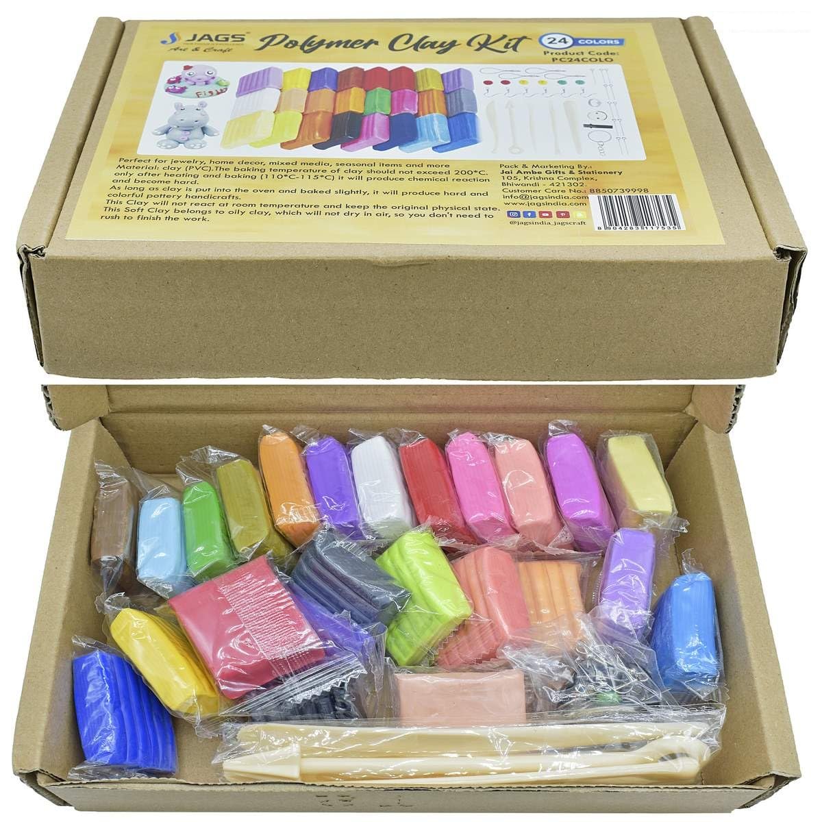 Aadya Crafts Polymer Oven Bake Clay with Tools Set 24 Different Colour 1 Clay Tool Set, 1 Key Chain & Assorted Hooks and Beads for Jewellery Making-image-15
