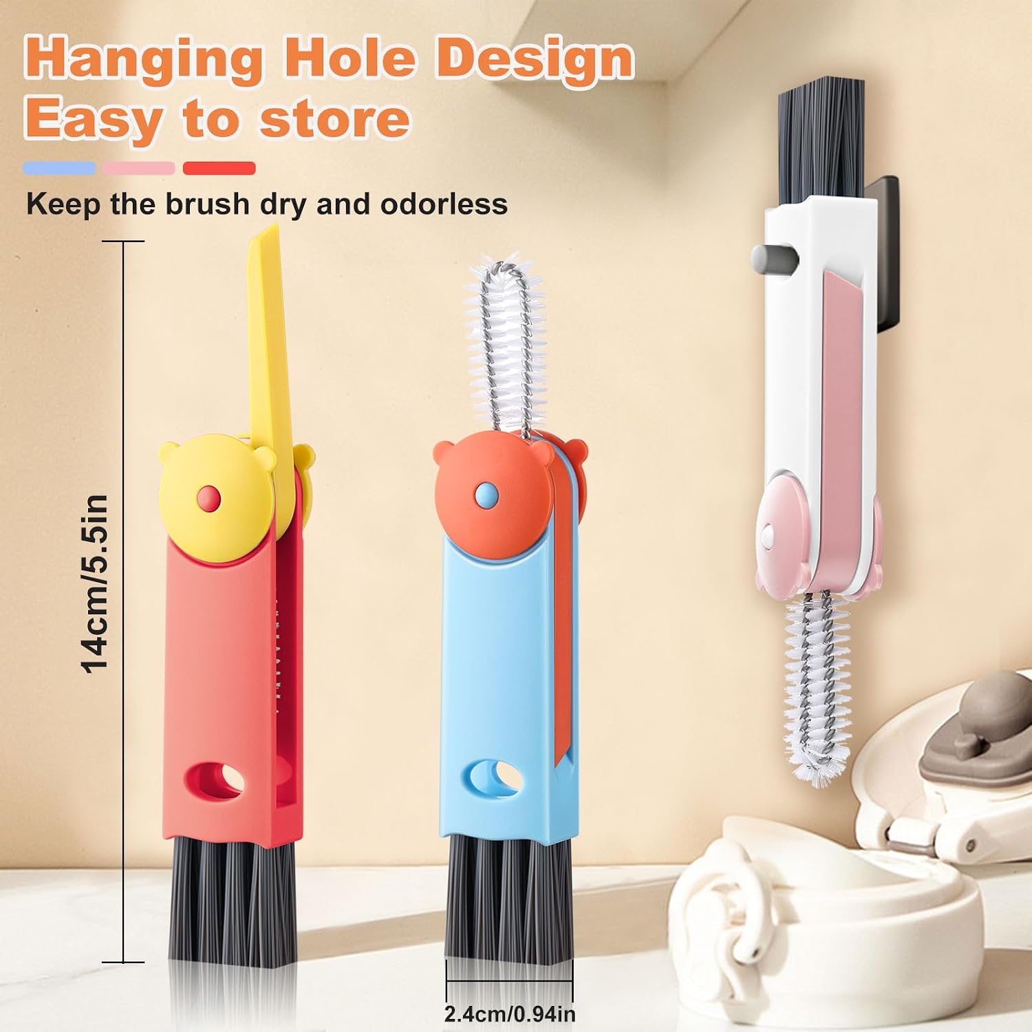 3 in 1 Cup Lid Cleaning Brush, Portable Gap Cleaner Brush - Multifunctional Bottle Cleaning Brush for Bottle Gap/Tight Spaces/Travel Bottle Lid, Home Kitchen Crevice Brush Tools, 3 PCS