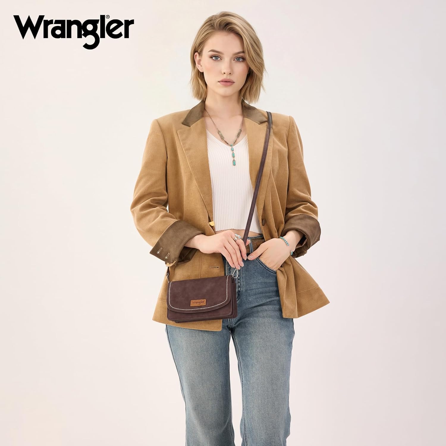 Wrangler Small Crossbody Bag for Women, RFID Blocking Wallet Purse with Adjustable Strap, Multi-Compartment Shoulder Handbag