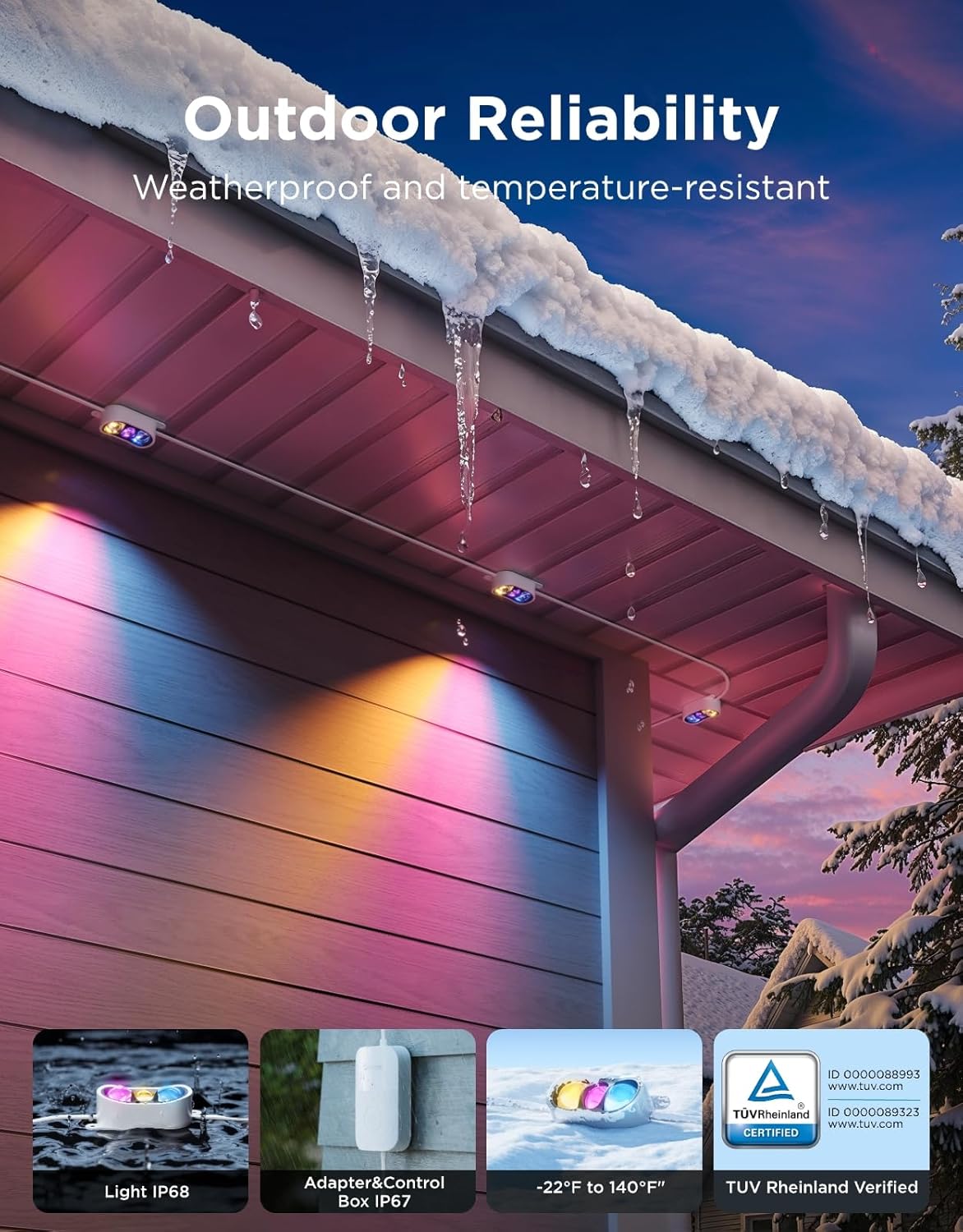 Govee Permanent Outdoor Lights Prism, 100ft with 36 Triple-Color Lighting Heads, 100+ Scene Modes, Up to 60lm for Outdoor Decor, IP68 Waterproof, Works with Alexa, Google Assistant & Matter, White - Image 5