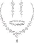 EVER FAITH Marquise Ensemble de bijoux de mariage en cristal pour mariée, magnifique feuille de fleur Strass Cluster Collier Dangle Boucles d'oreilles Bracelet