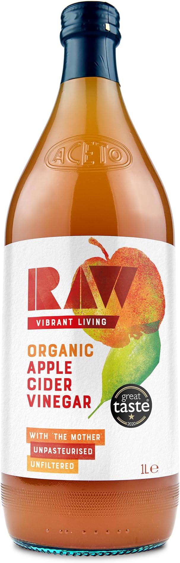 Raw Organic Apple Cider Vinegar with the Mother, 1L - Raw, Unpasteurised and Unfiltered - Gut Health, Aids Digestion - Naturally Vegan