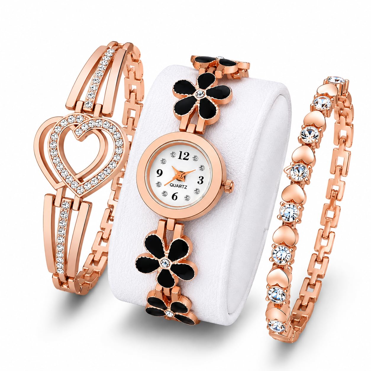 Women's Analog Watch & Bracelet Combo Set Rose Gold Floral Dial Multicolor-image-11