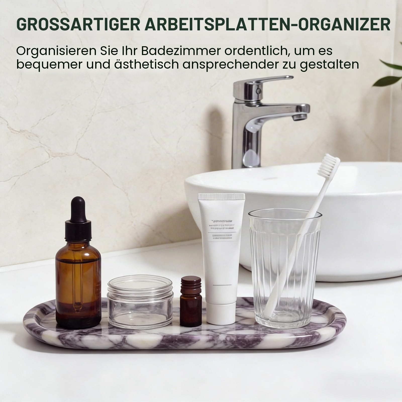 Reines Naturmarmor-Tablett für Bad, Kommode. Kosmetik, Pflegeartikel, Parfüms, Schmuck, Kerzen usw. können darauf platziert Werden. (Calacatta Violett Oval Tablett, 11" x 5" x 0.7")