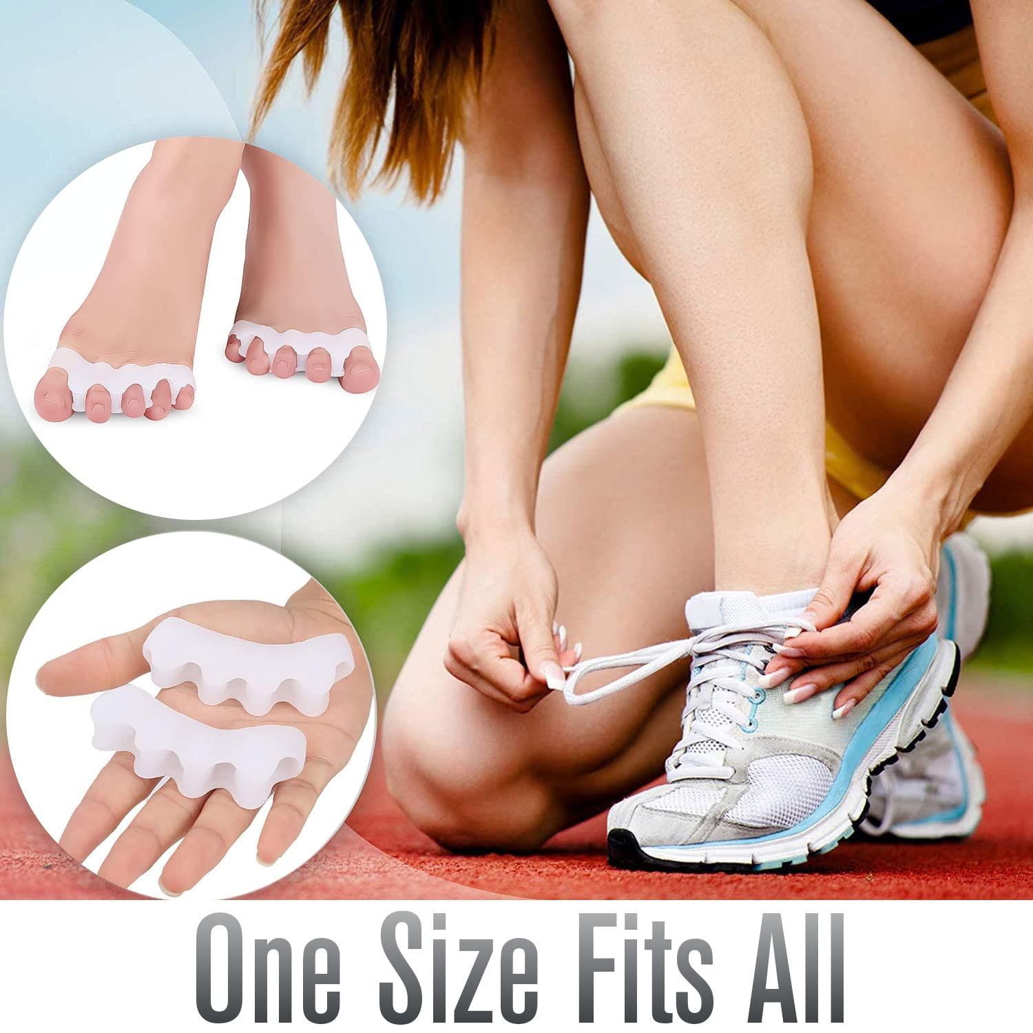 Separador Dedos Pie [6X], separadores de dedos de los pies, silicona mejorada, 0% BPA, separador dedos pie silicona ortopedicos, Ajuste Ballet Yoga Atletas (blanco)