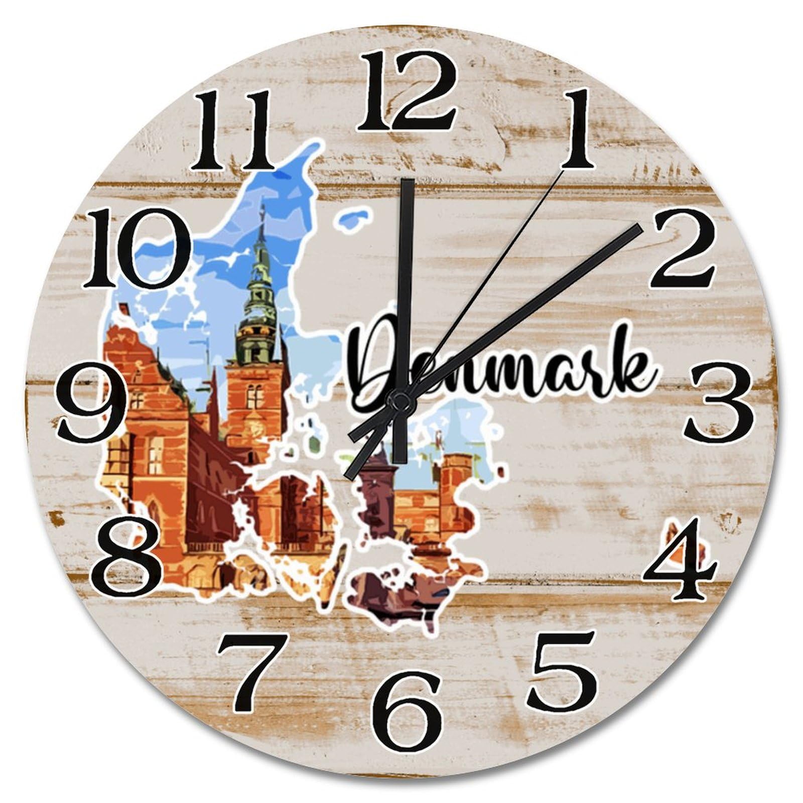 Horloge murale en bois Danemark moderne paysage urbain 30cm
