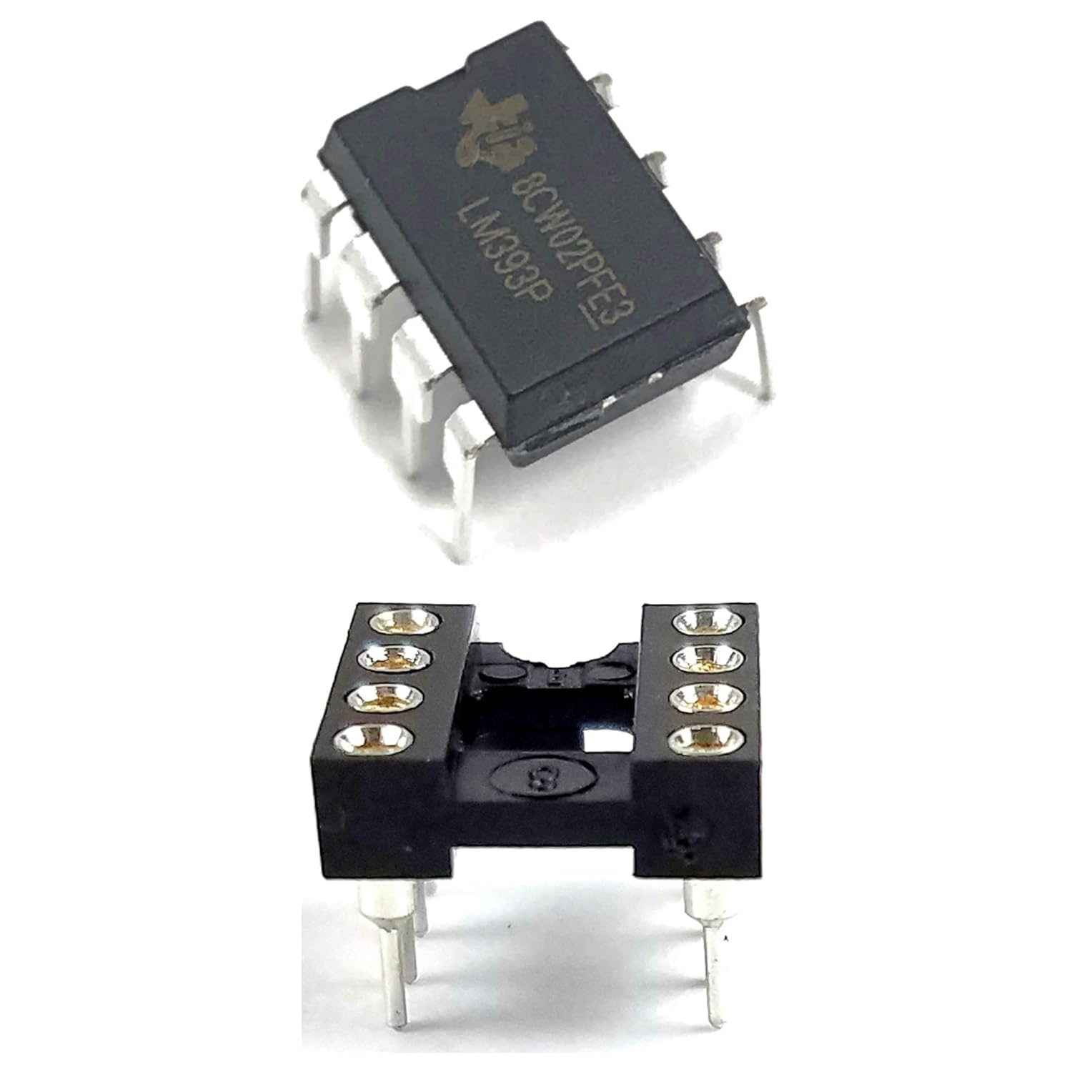 LM393P LM393 IC Dual Differential Comparator & 8-Pin DIP Sockets with Machined Contact Pins Breadboard-Friendly (Pack of 5)
