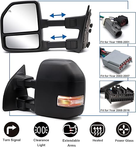 Miniatura 2 de JZSUPER Estilo mejorado Espejos de remolque aptos para camioneta Ford Super Duty 1999-2016, F250, F350, F450, F-550, Ford Super Duty, potencia,