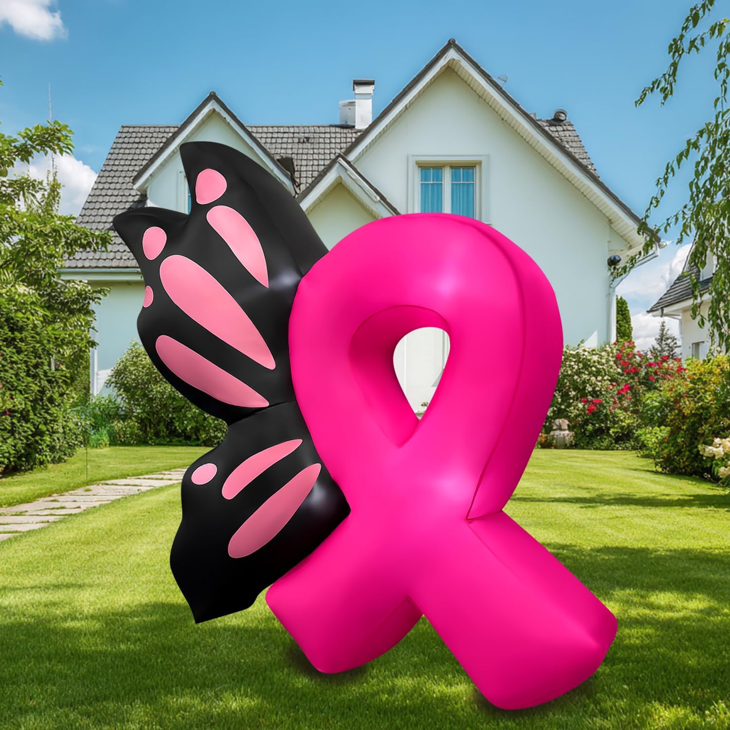 5.7FT Inflatable Breast Cancer Awareness Decorations LED Pink Ribbon Back Yard Signs Blow up Inflatables Home Garden Decor for Breast Cancer Activities Lawn Porch Outdoor Indoor Party Holiday