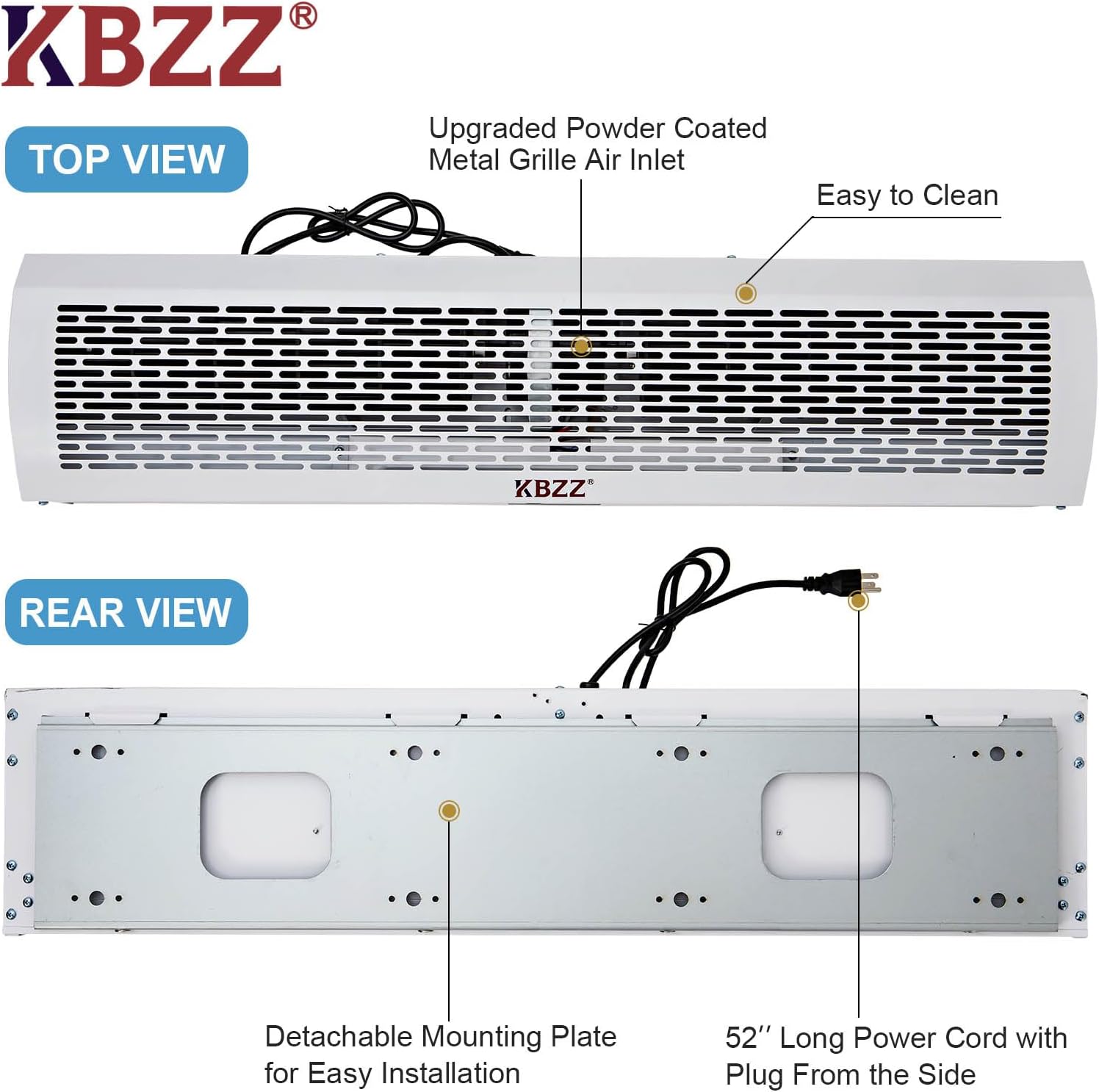 KBZZ 36 Inch White Air Curtain Super Power 3 Speeds Commercial Indoor Household