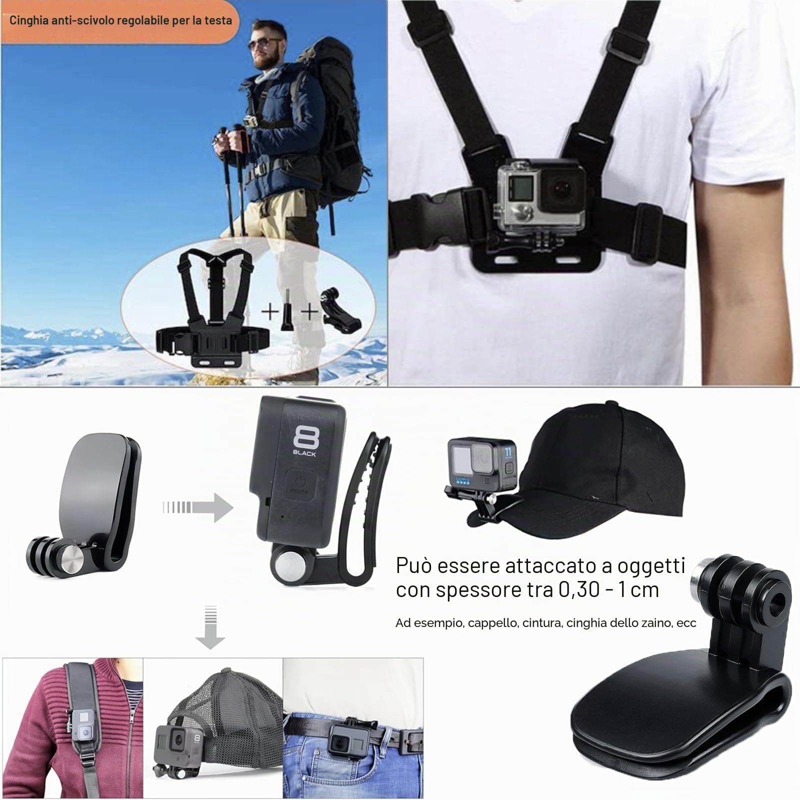 Kit di accessori per Gopro Hero 13 12 11 10 9, custodia impermeabile maniglia galleggiante cintura da polso testa torace morsetto per fotocamera diving filtro inserti antiappannamento