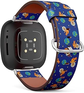 CJBROES Replacement Leather Watch Band, Compatible with Fitbit Versa 3 and Fitbit Sense of Wristband Bracelet Accessory - Teddy Astronaut Color