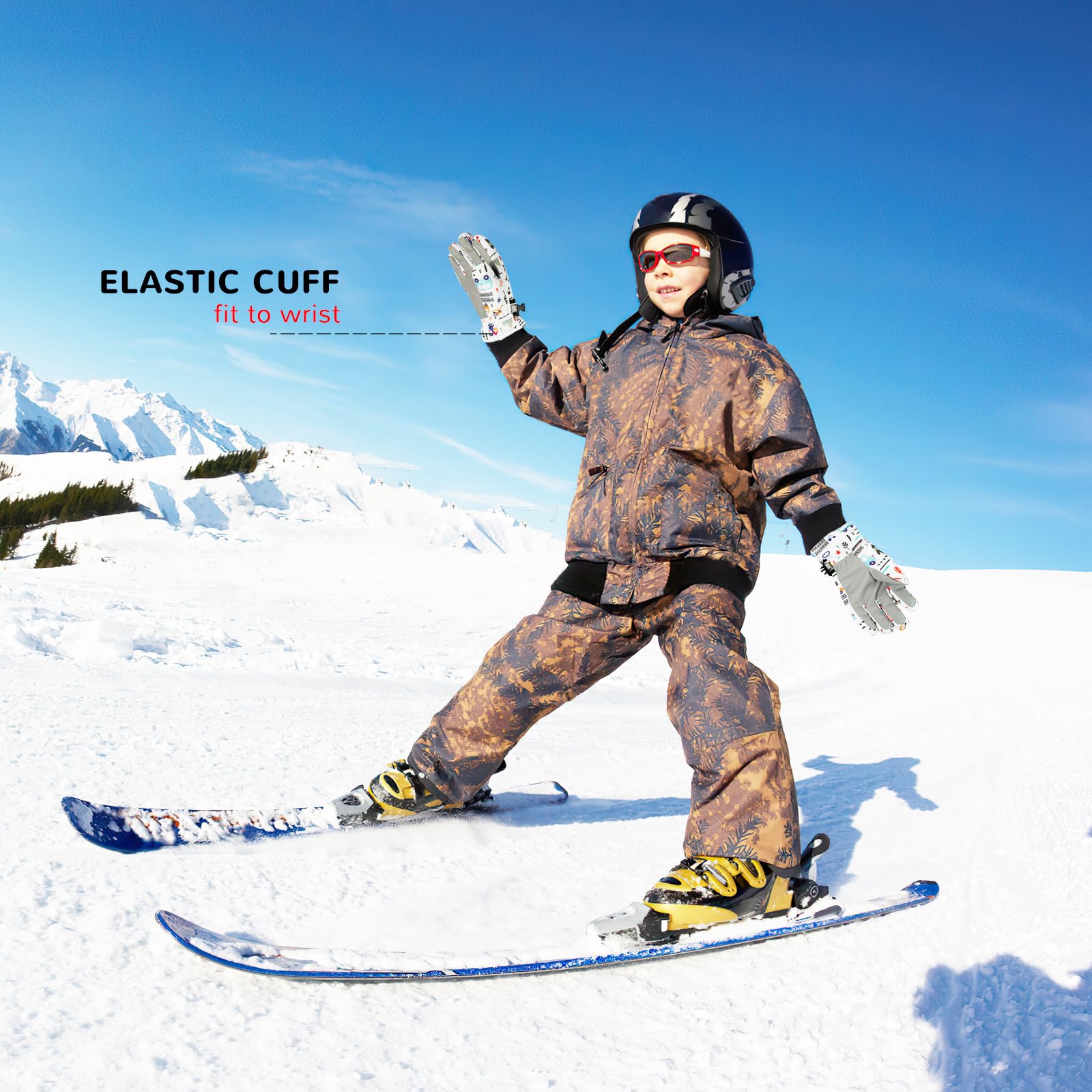 QKURT Guantes de Esquí para Niños, Guantes de Esquí Térmicos de Invierno para Niños, Manoplas a Prueba de Viento para Nieve, Guantes de Trineo para Patinaje en Clima frío para Niños y Niñas