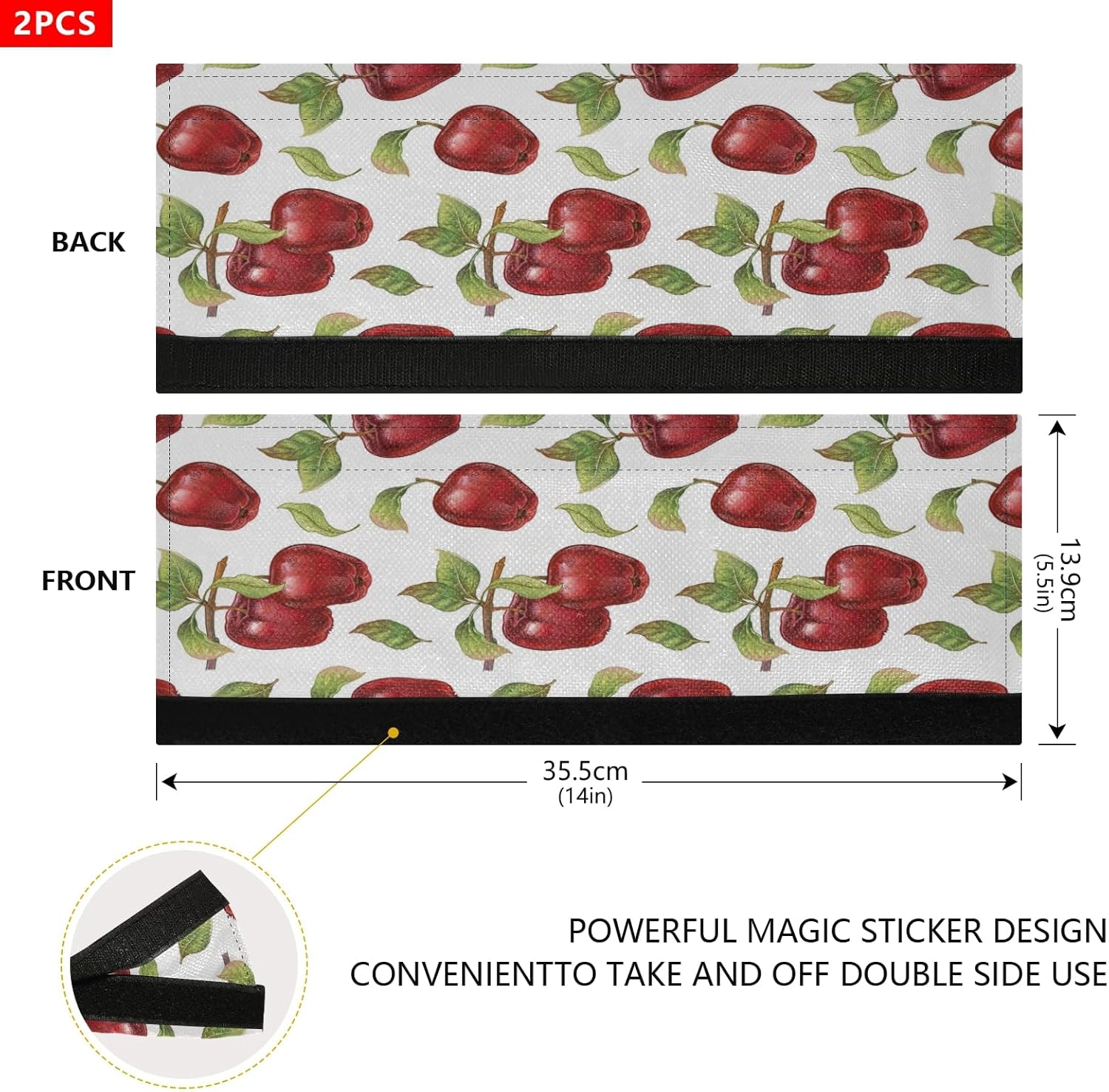 Red Apples Pattern Refrigerator Door Handle Covers Farmhouse Fresh Fruits Kitchen Appliances Gloves For Microwave Dishwasher Fridge Door Cloth Protector 2pcs