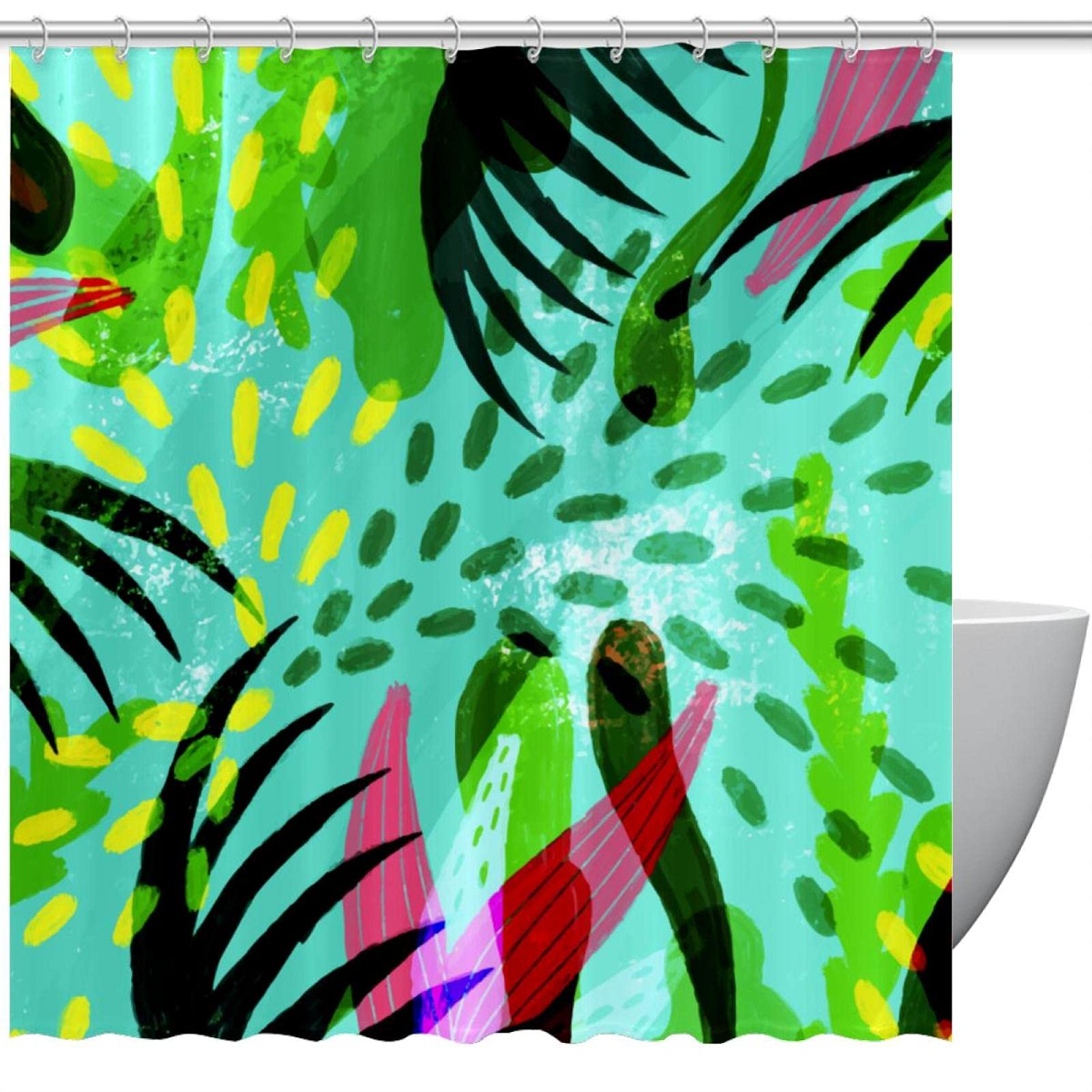 Rideau de douche tropical 183x183 cm lavable avec 12 crochets
