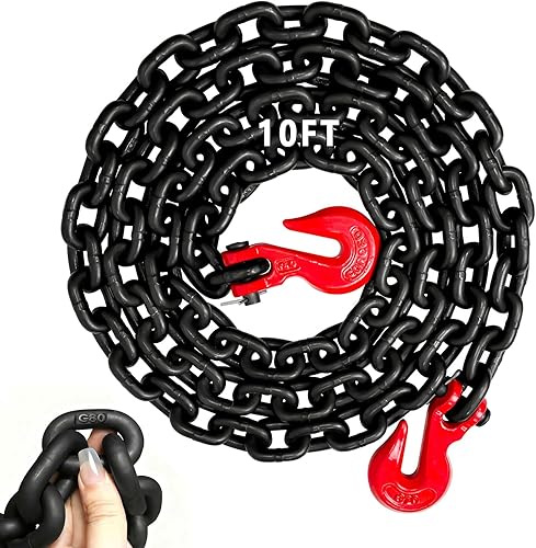 Miniatura 34 de Cadena de transporte de 3/8 pulgadas, cadena de remolque G80 con ganchos de seguridad y agarre G70 Carga de trabajo de 7100 libras Cadena
