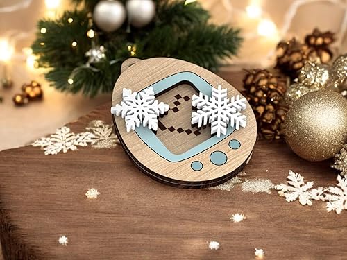 Miniatura 8 de Adornos de madera para árbol de Navidad, cinta de casete retro de los años 90, diseños de Gameboy, copo de nieve