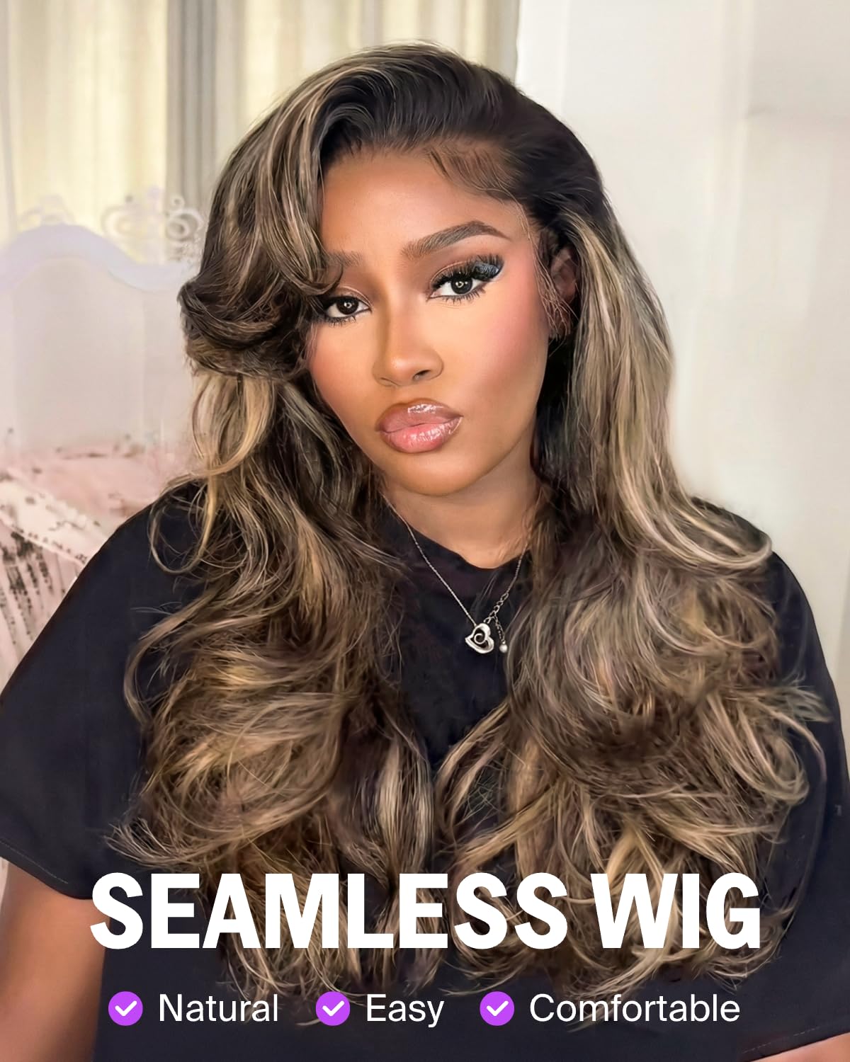 13x4 Ombre Highlight Wig Human Hair 200% Density HD Lace Front Body Wave Wig Pre Plucked Frontal Balayage Wig Pre Bleached Human Hair Wigs 18 Inch 1B/27