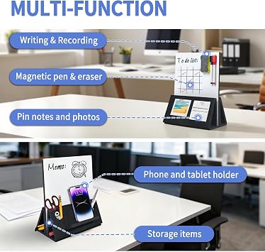 BXI Felt Small Desktop Whiteboard Combo- 8 x 10 Inches Double-Sided Magnetic Dry Erase Board, Portable Reusable Desk Notepad with Stand, Versatile Writing Sticky Note Board for Office Home School