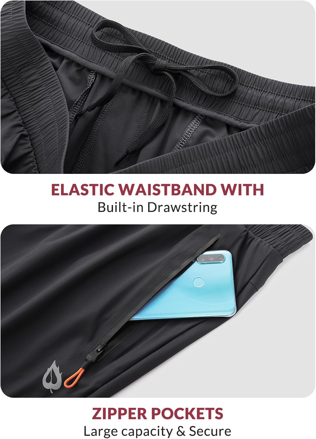 baleaf Men's Joggers Pants Athletic Workout Track Running Gym Lightweight Quick Dry Tapered Jogger Zipper Pockets - Image 5