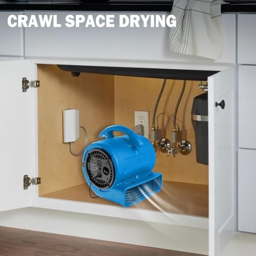 Miniatura 9 de MOUNTO Ventilador Air Mover de 1/5 hp de 800 cfm, ventilador de secado de pisos, motor de aire compacto de 3 velocidades con doble salida, cable de