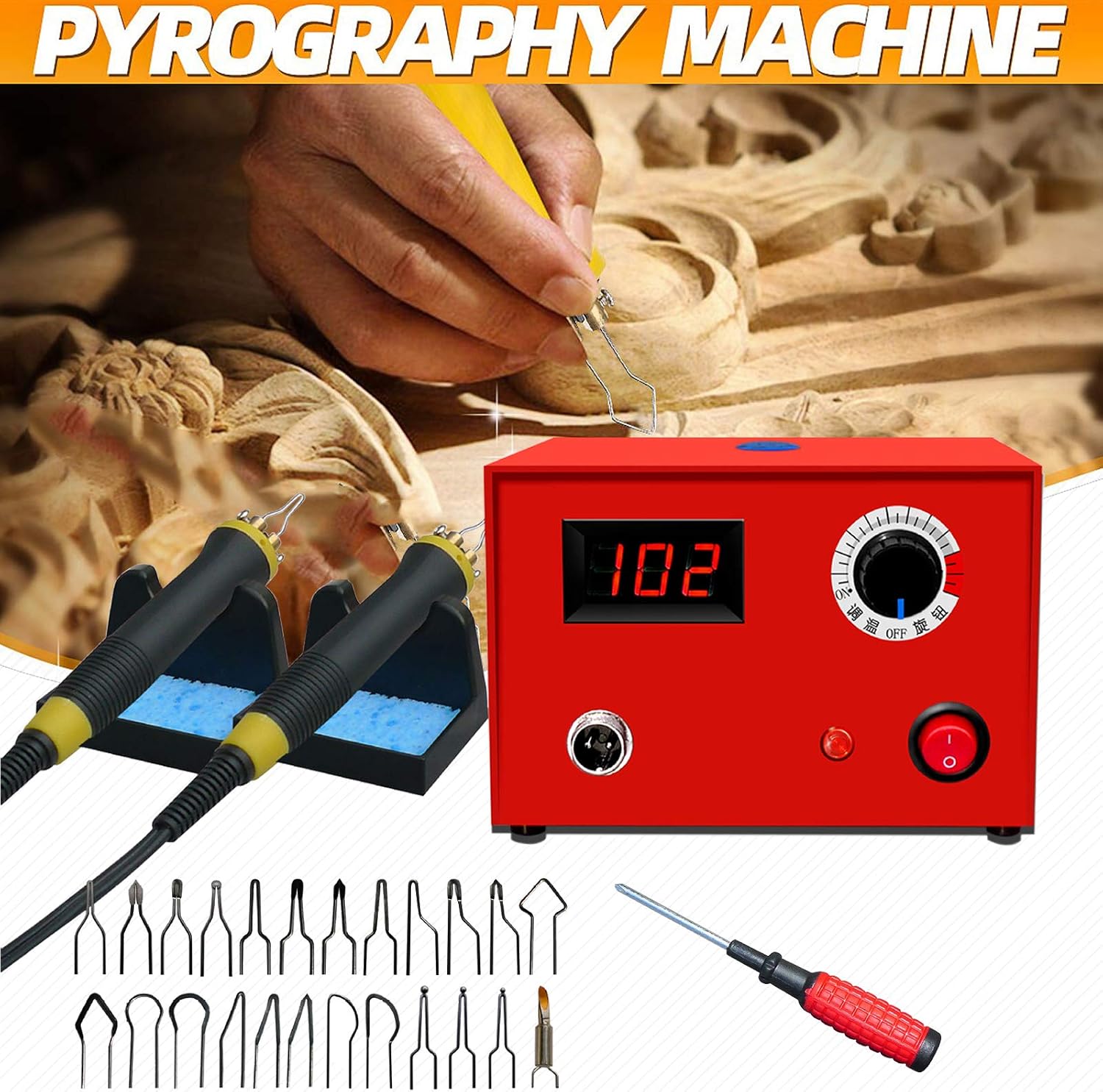 50W Wood Burning Kit Professional Wood Pyrography Burners Machine with 23pcs Wire Tips for Wood Leather and Gourd Crafts (US Plug, 110V)