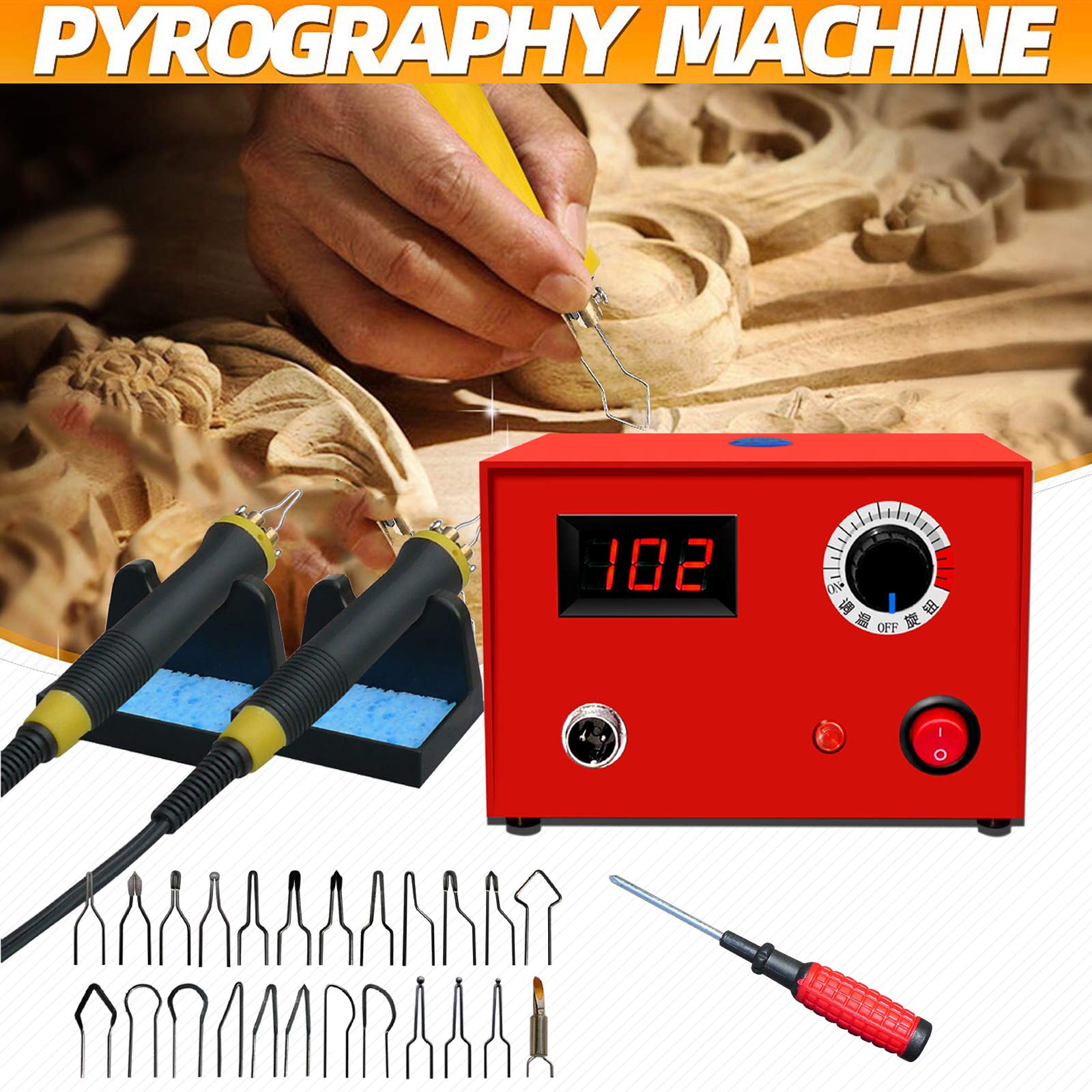 50W Brandmalerei Lötkolben Set Temperatur Einstellbar Pyrographie Maschine Mit 23PCS Brennspitzen Für Handwerk Holz Leder Und Kürbishandwerk (EU Plug, 220V)