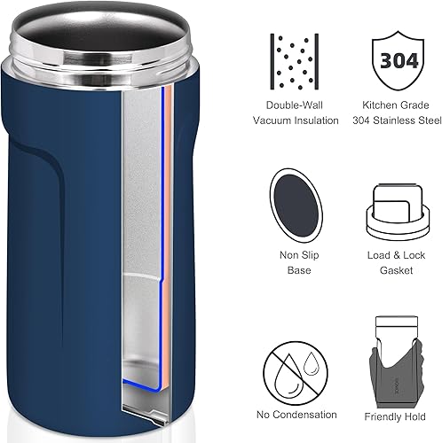 Miniatura 75 de Enfriador de latas universal aislado 3 en 1 – Aislador al vacío de doble pared de acero inoxidable delgado para botellas de cerveza de lata regular