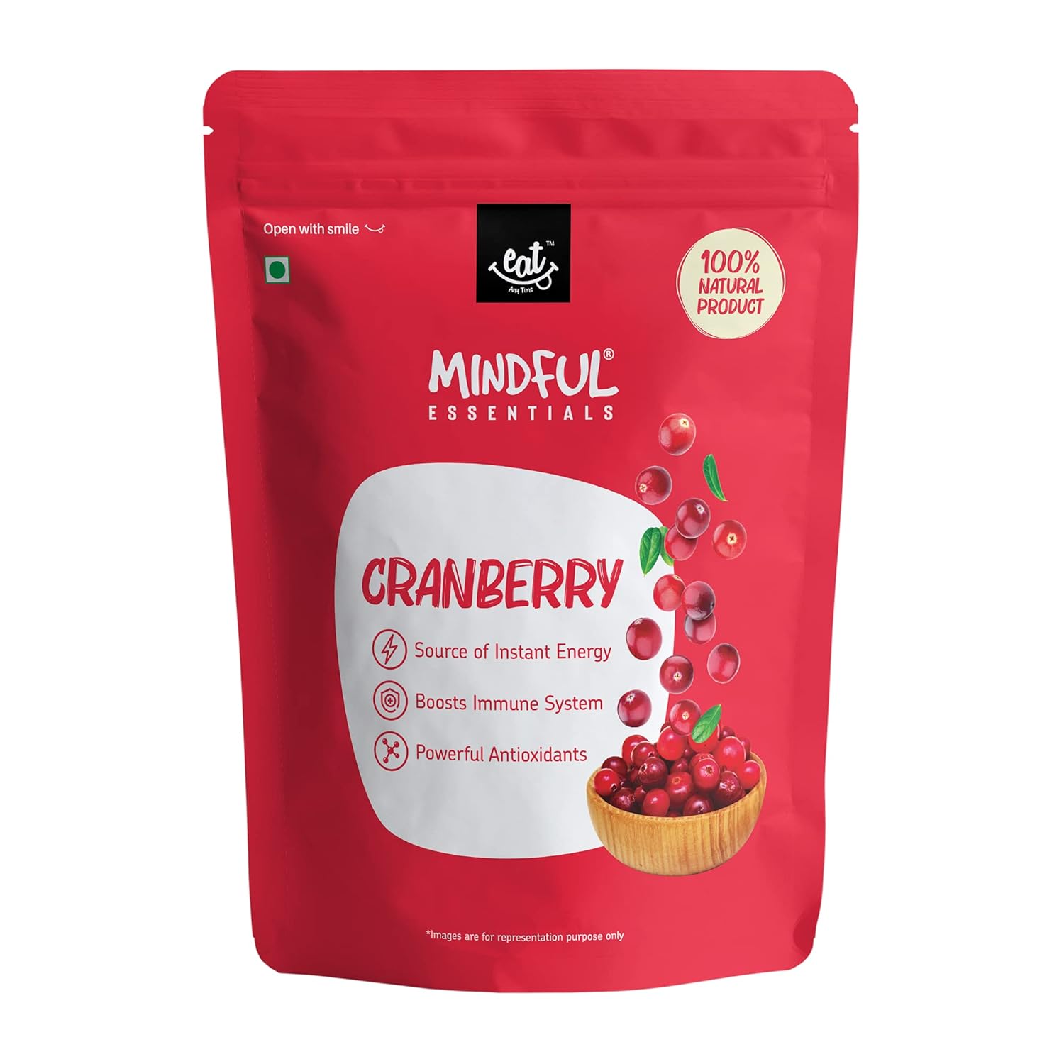 Eat Anytime Mindful Dried Cranberries | Imported From California | Source Of Instant Energy & Immune Booster | Antioxident | Healthy Food | Healthy Snack For Breakfast & Diet |400 Gm