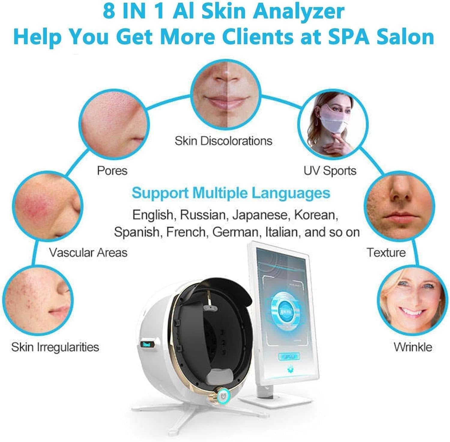 Apparecchio per l'analisi della pelle del viso per salone - Strumento professionale per l'analisi intelligente dell'umidità con dermatoscopio,13.3in