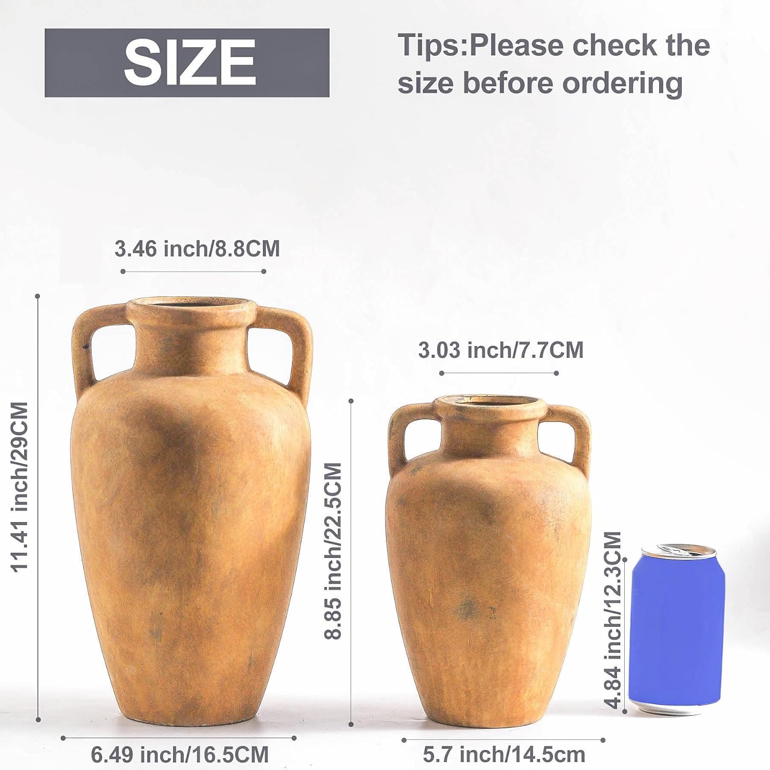 Large Ceramic Vase with 2 Handles, 11.41 inch Terracotta Rustic Farmhouse Vase for Home Decor, Wide Mouth, Living Room Shelf Decor, Enterway, Wedding, Table Decoration - Image 3