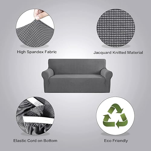 Miniatura 200 de H.VERSAILTEX Fundas elásticas para sofá de 1 pieza, fundas para sofás y sofás de 3 plazas, con tela de jacquard gruesa a cuadros con parte inferior