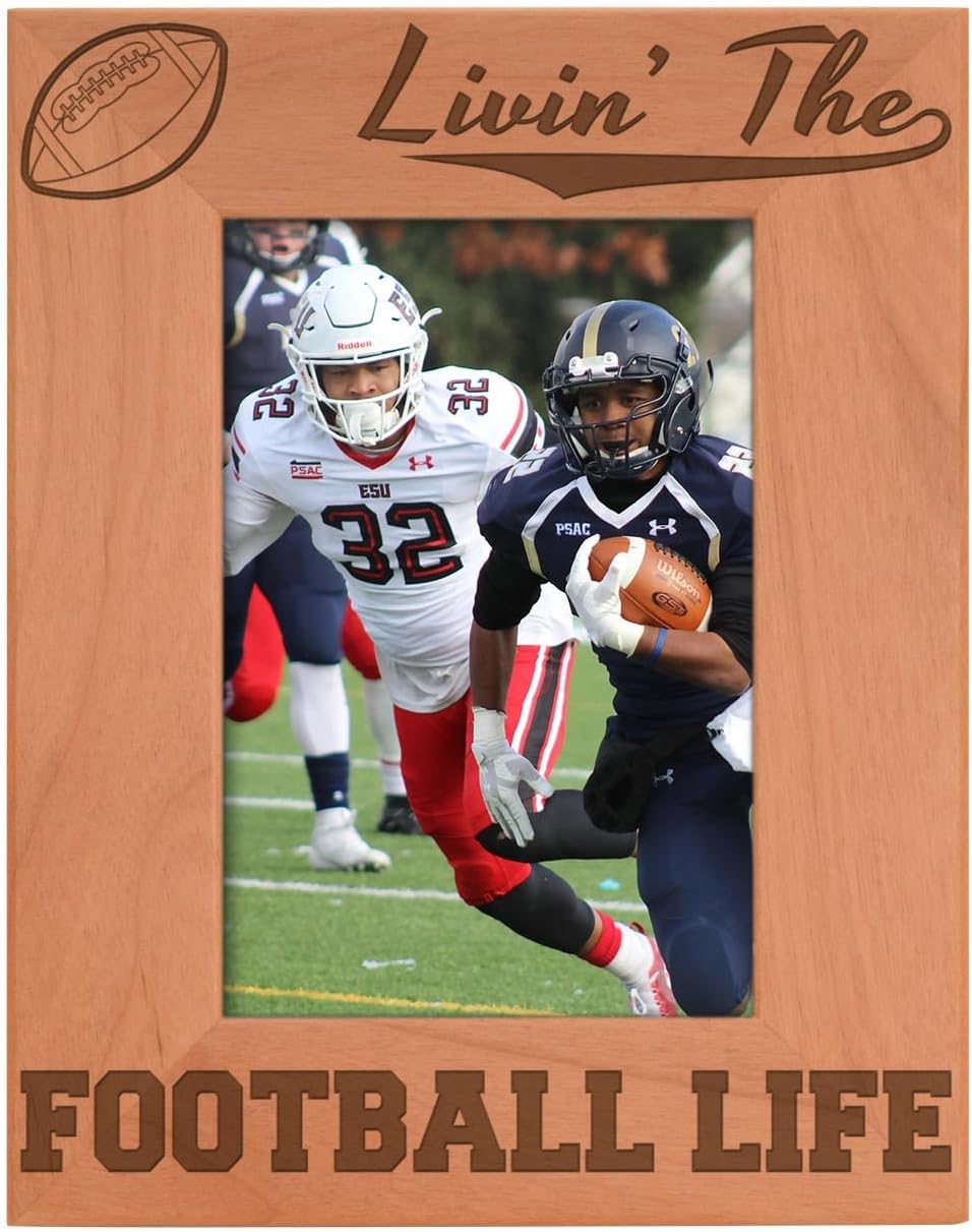 Personalized Gifts Football Frame 4x6 Football Photo Frame Livin' The Football Life Football Team Wood Engraved 4x6 Portrait Picture Frame