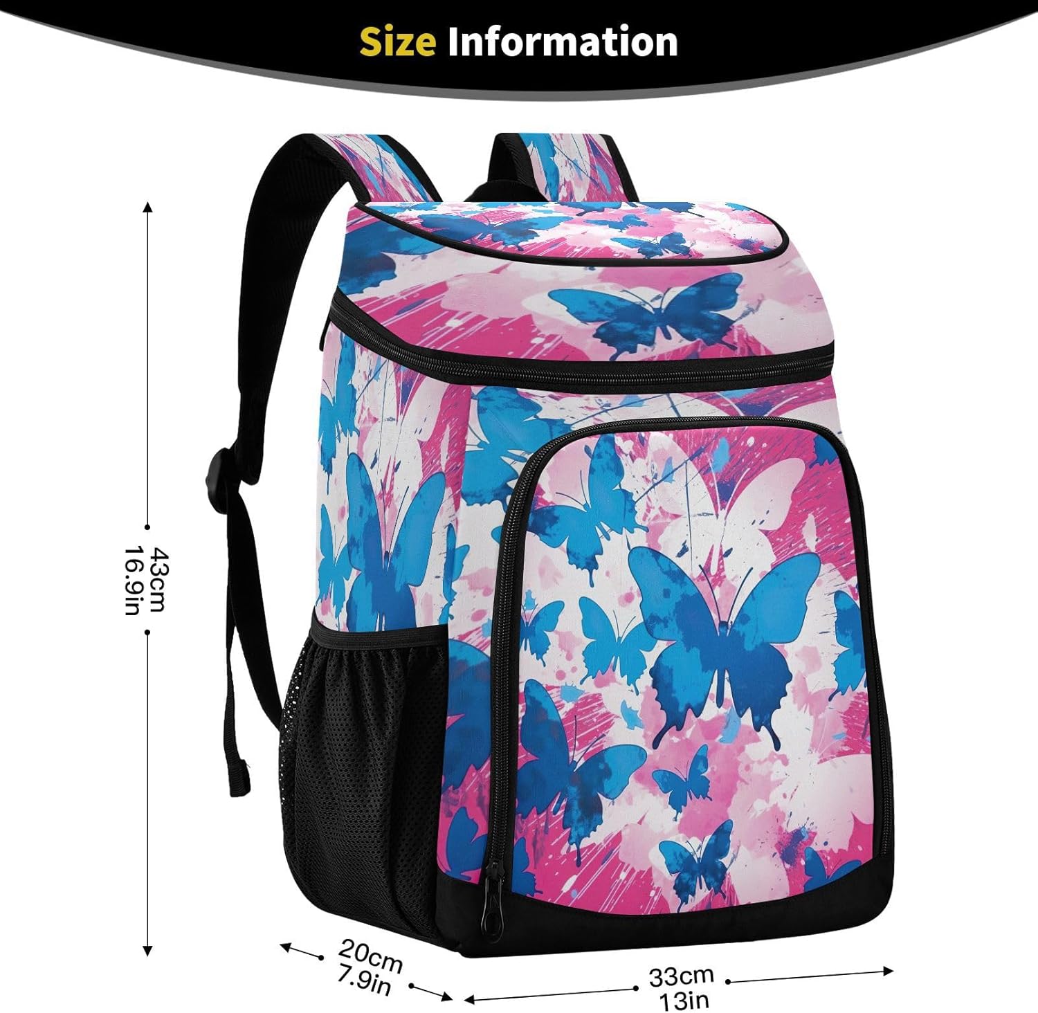 Blue Butterflies Cooler Backpack 36 Cans Leakproof Waterproof Backpack Cooler Bag Beach Accessories Travel Camping Fishing Backpack for Women Men