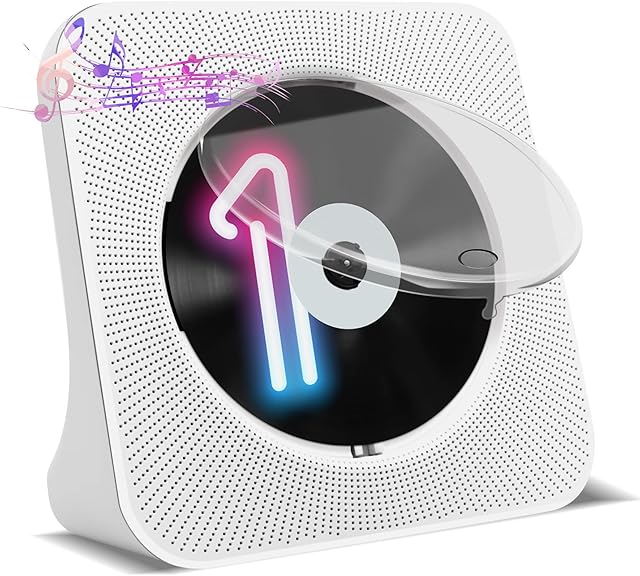 Bluetooth CD Player with Speakers - Homlab Desktop CD Player with Dust Cover, FM Radio, Anti-skip Protection, Portable Music Player Home Audio Boombox with LCD Display, Remote, Aux Input
