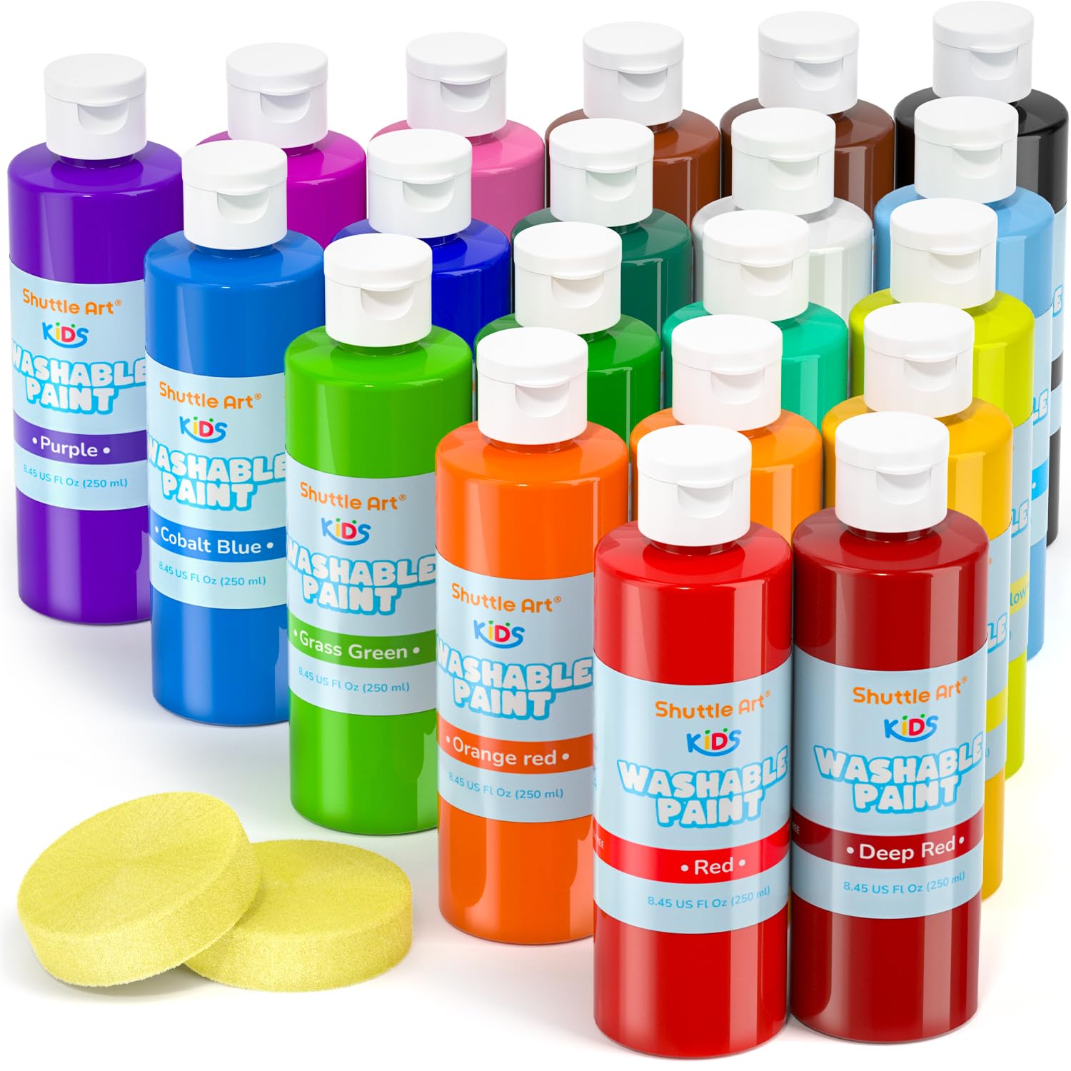Shuttle Art 20 Farben Abwaschbares Fingerfarben Kinder Ungiftig (je 250ml) | Temperafarbe für Kinder, Fingermalfarbe für Baby Hände & Füße | Handabdruck & Fußabdruck | Papier, Fenster, Basteln
