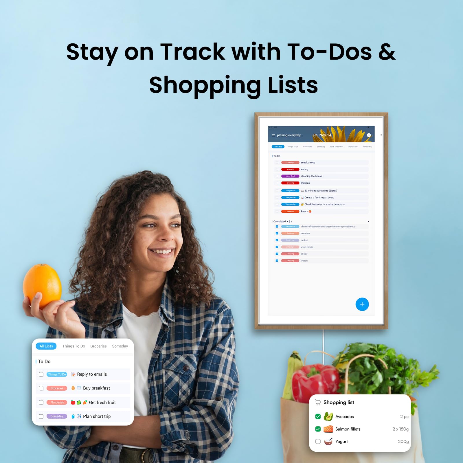 ApoloSign 21.5-inch Digital Calendar: Dual Mode Calendar with Google Play & Multi-calendar Sync, Electronic Planner & Chore Chart, Smart Touchscreen, Interactive Display for Family Schedules (Teak, 21.5")