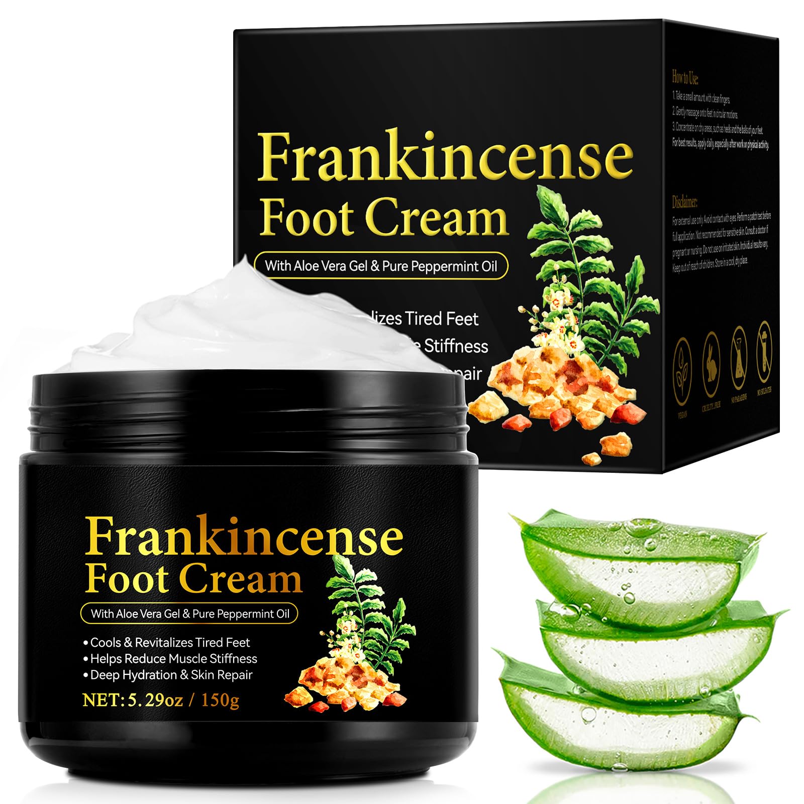Crème pour Pieds Fatigués - Soin Réparateur à l‘Encens et Menthe Pure, Apaisement Intense de la Voûte Plantaire - 150g