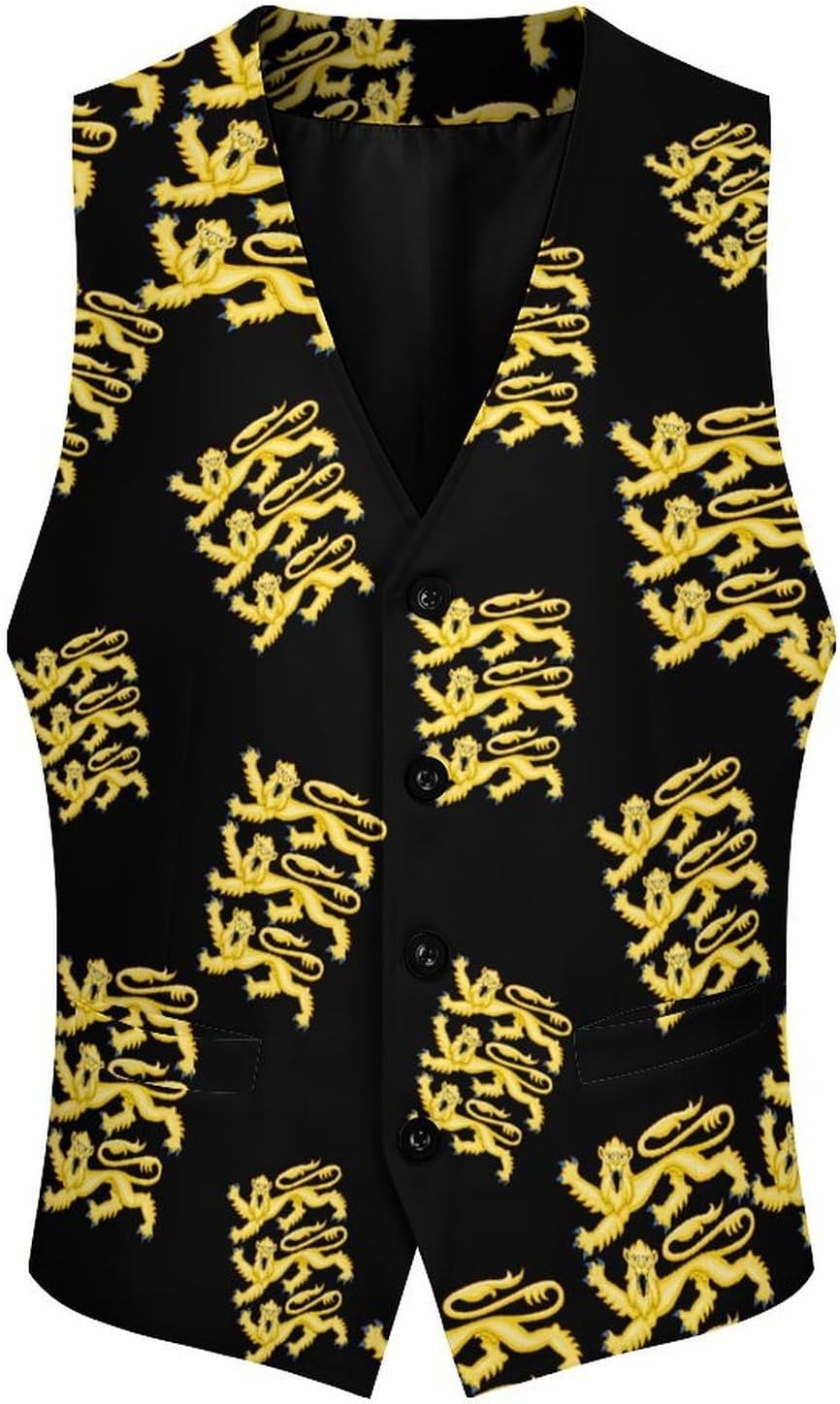 Three Lions Coat of Arms Mens Vest Formal Waistcoat Tuxedo with Pocket Suit Vests for Wedding Party