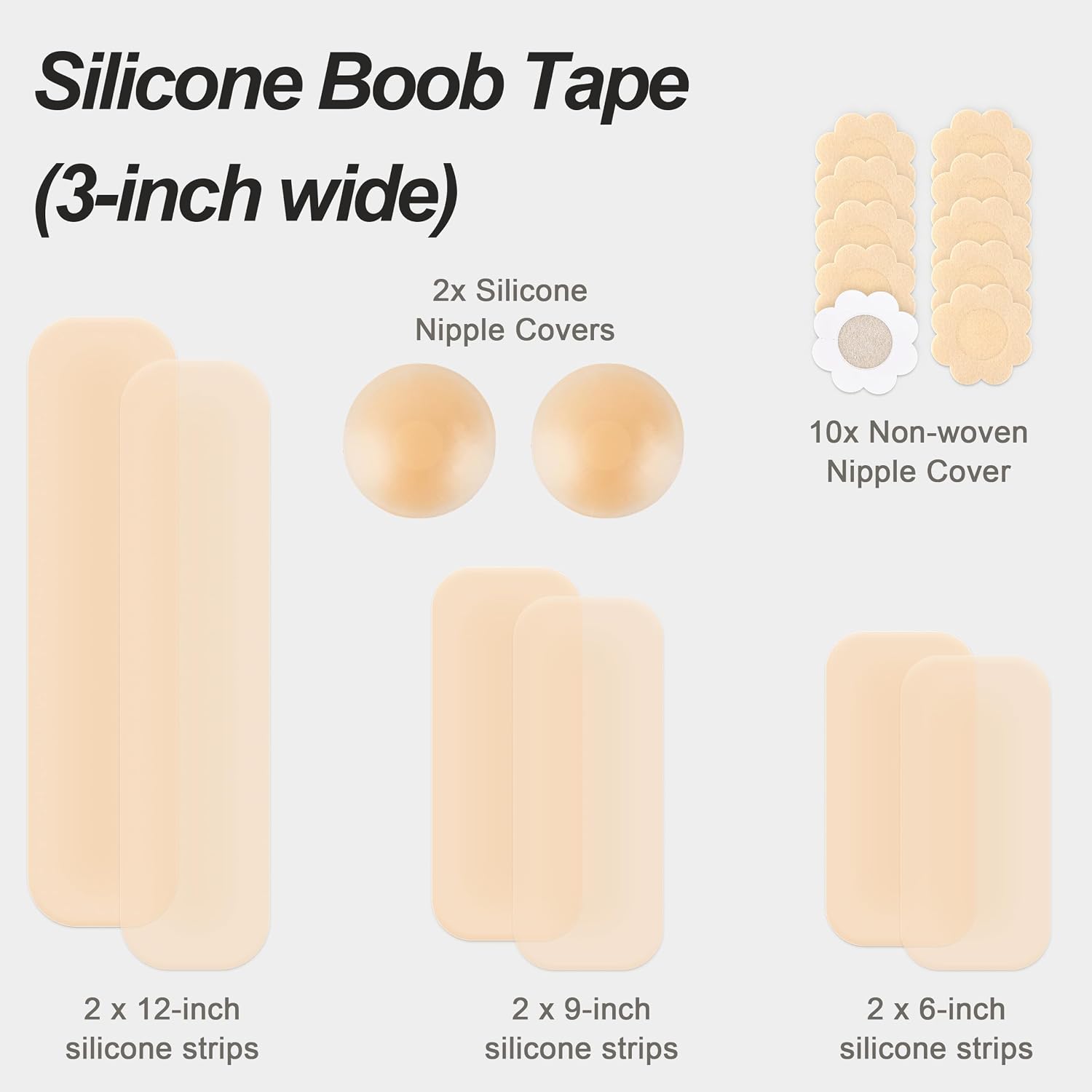 Breast Lift Silicone Boob Tape with Nipple Covers, 6 Pcs Stretch Body Tape for Women Beige