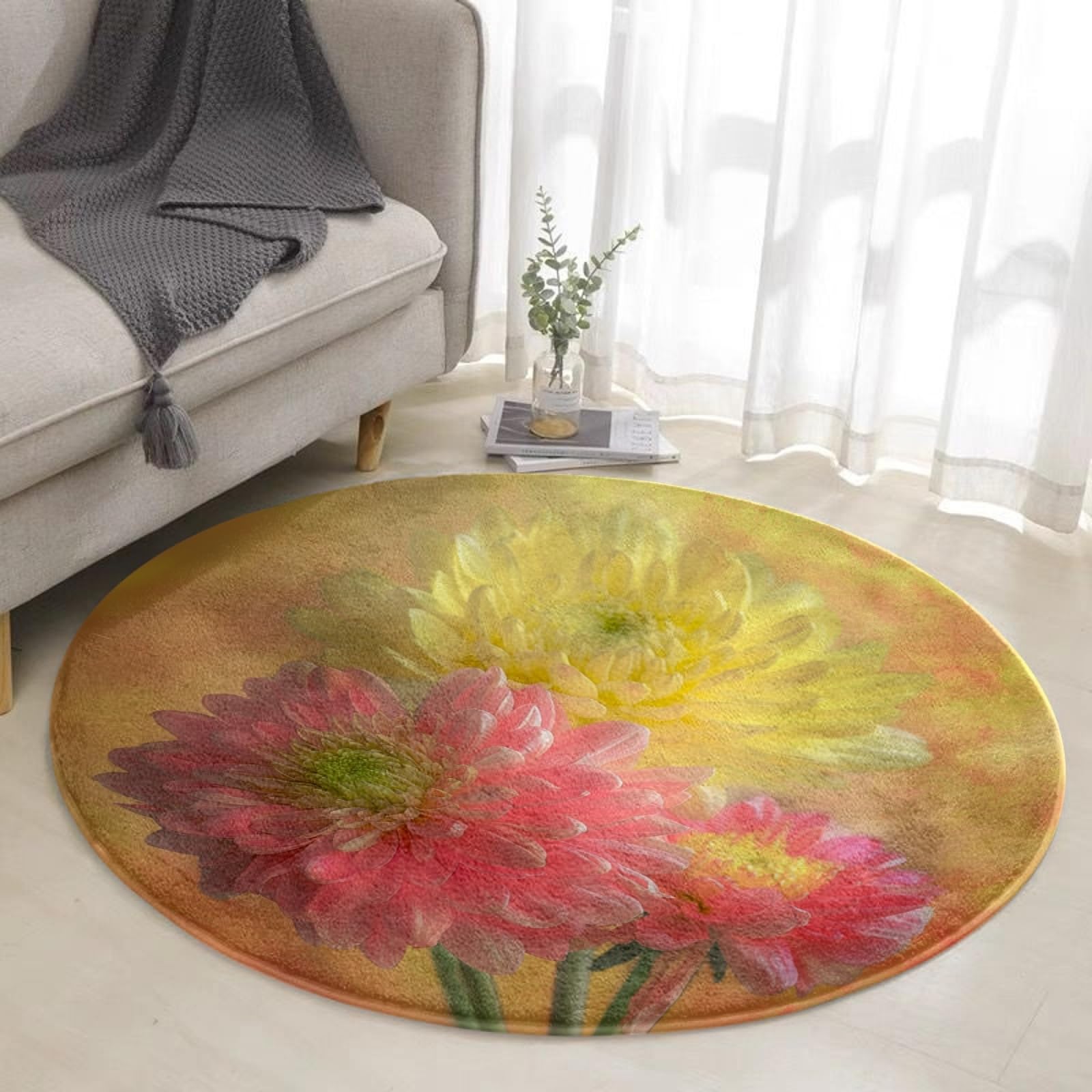 Tapis rond lavable en machine antidérapant doux 100cm intérieur