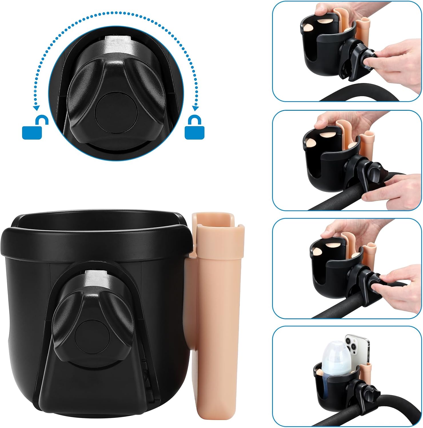 Accmor Wheelchair Cup Holder with Phone Holder, ﻿Universal 360° Rotatable Walker Cup Holder Rollator Scooter Accessory image 5