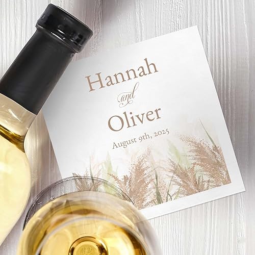 Miniatura 3 de Servilletas personalizadas de hierba de las Pampas, 100 servilletas de cóctel de 3 capas de plumas personalizadas, 4 34 x 4 34 pulgadas, servilletas